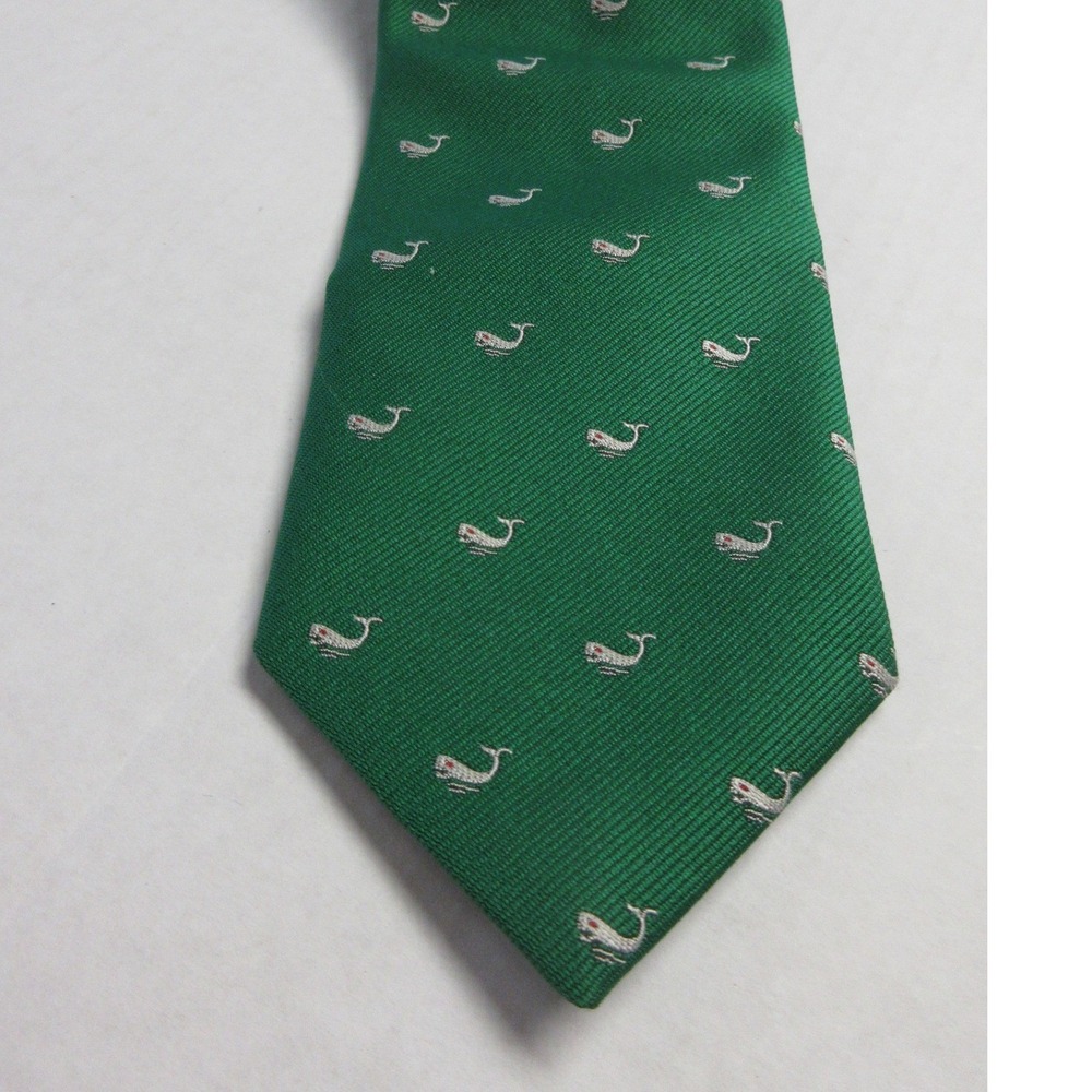 ENGLISH CLUB Green Whale Fish AOP Novelty Silk Blend Designer Tie VINTAGE Y2K